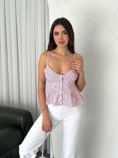 Askılı Dekolte Deraylı Crop - Kırmızı resmi